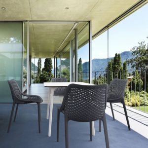 Air Maya Square Outdoor Dining Set with White Table and 4 Dark Gray Chairs ISP6851S