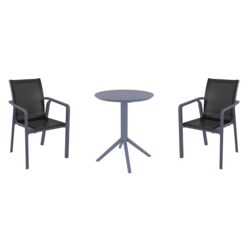 Pacific Bistro Set with Sky 24" Round Folding Table Dark Gray and Black S023121-DGR-BLA