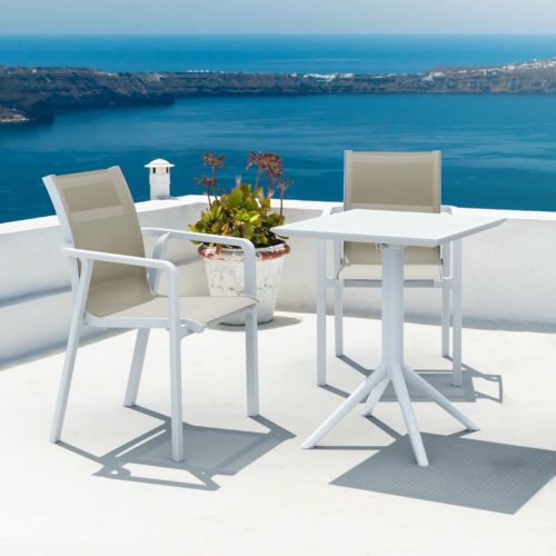 Pacific Bistro Set with Sky 24" Square Folding Table White and Taupe S023114-WHI-DVR