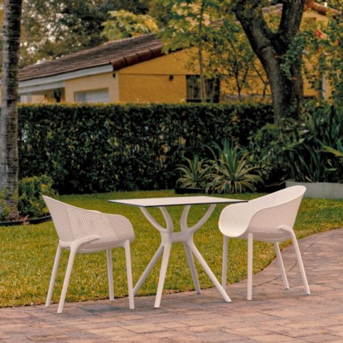 Sky Outdoor Dining Set with 2 Arm Chairs White ISP1024S-WHI