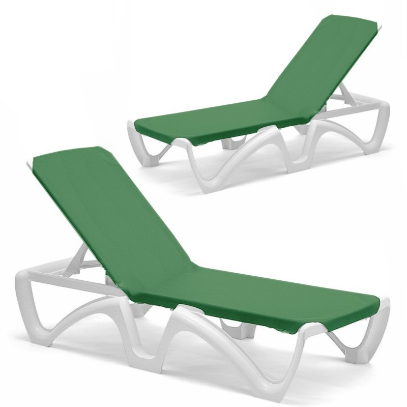 Outdoor Furniture: Outdoor Comfort Sets: Pool Furniture Set - 4 Green Sling Chaise Lounges