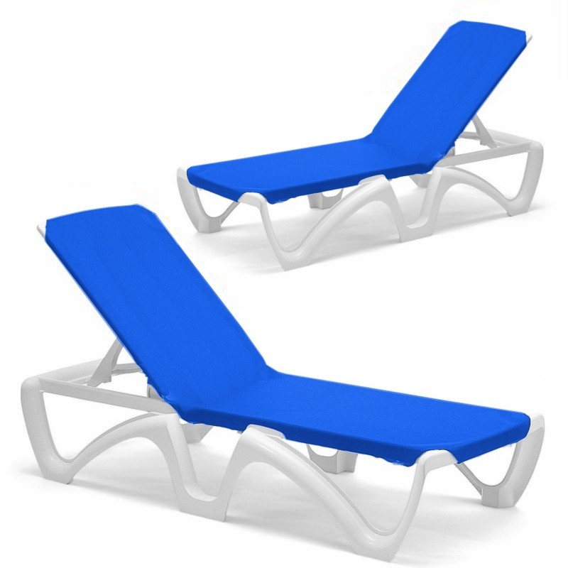Pool Furniture Set - 4 Blue Sling Chaise Lounges Pool Furniture Set - 4 Blue Sling Chaise Lounges