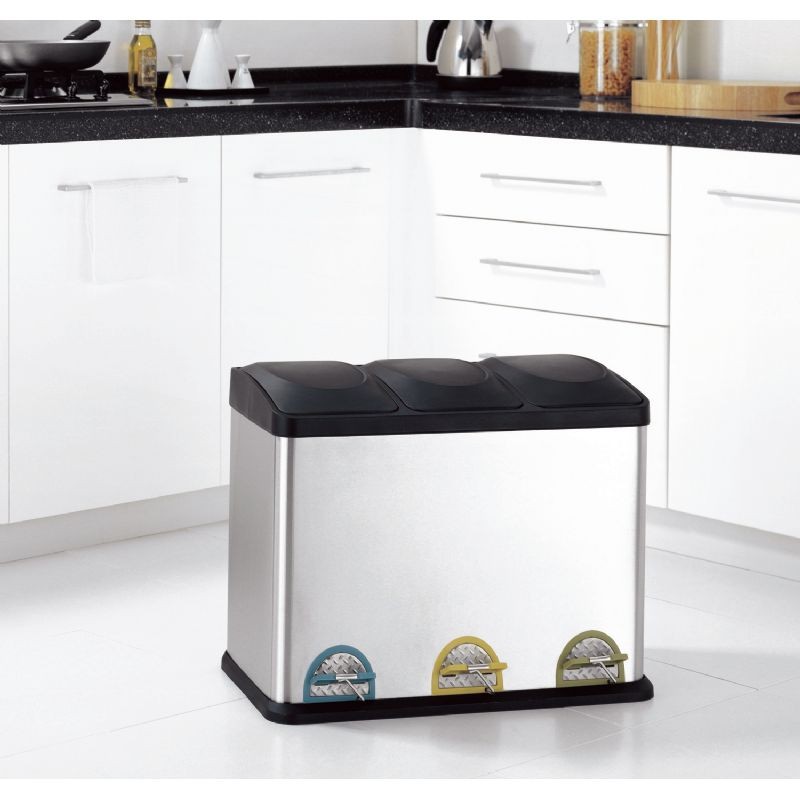 Organize it All Stainless Steel 3 Compartment StepOn Recycle Bin 45 L