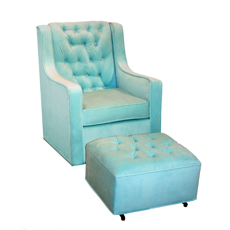 Furniture: Ottomans: Grand Ottoman Aqua Velvet