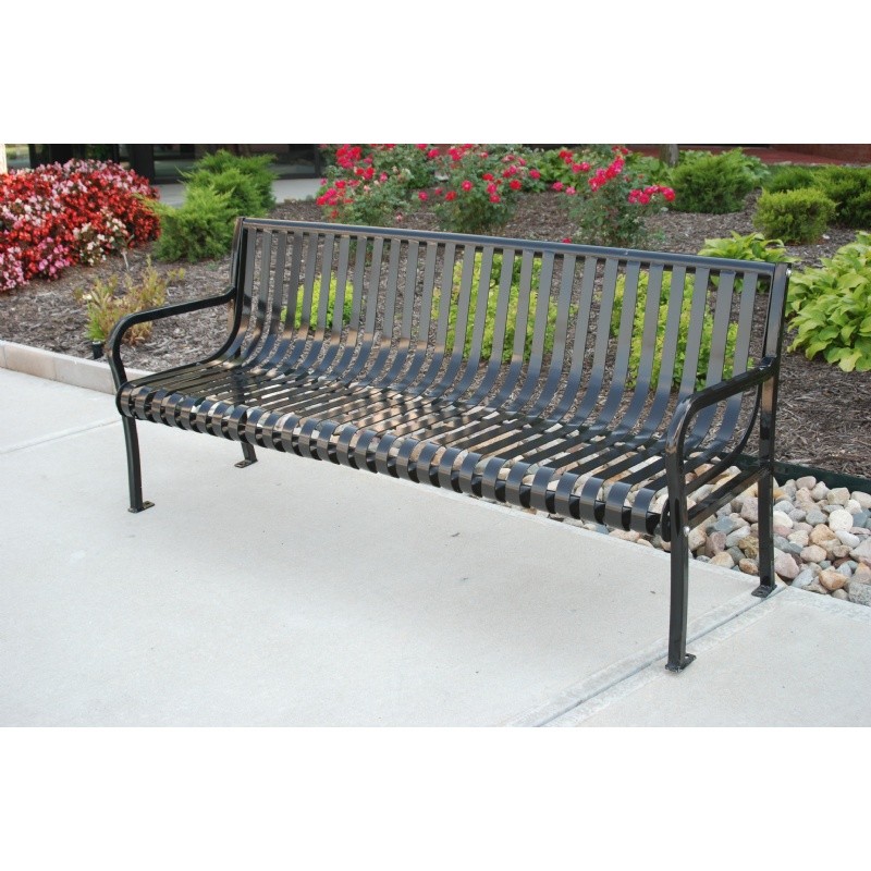 Outdoor Furniture: Stainless Steel: Aspen Steel Strap Park Bench 6 Feet