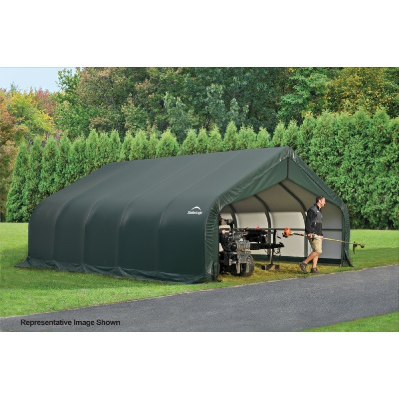  Style Storage Shelter, 2-3/8" Frame, Green Cover 18 × 20 × 12 ft
