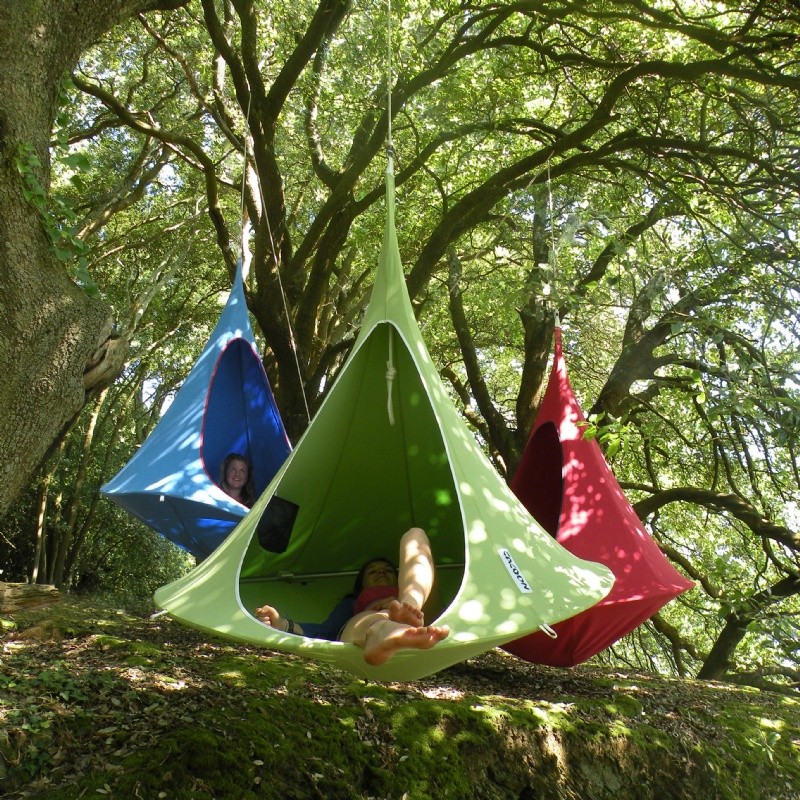 Outdoor Furniture: Hammocks: Cacoon Double Hanging Nest Chair Green