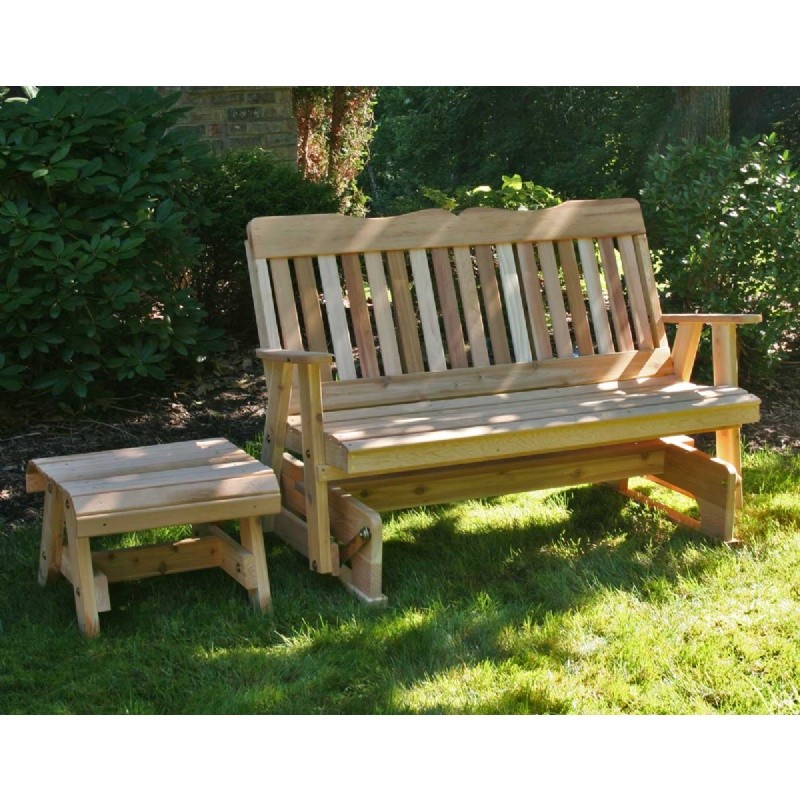 Outdoor Furniture: Gliders Rockers: Cedar Countryside Rocking Glider & Table Set Natural