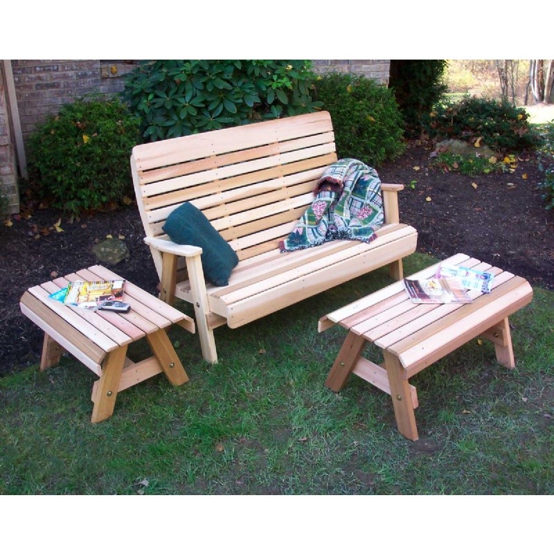 Outdoor Furniture: Benches: Cedar Twin Ponds Bench Set Natural