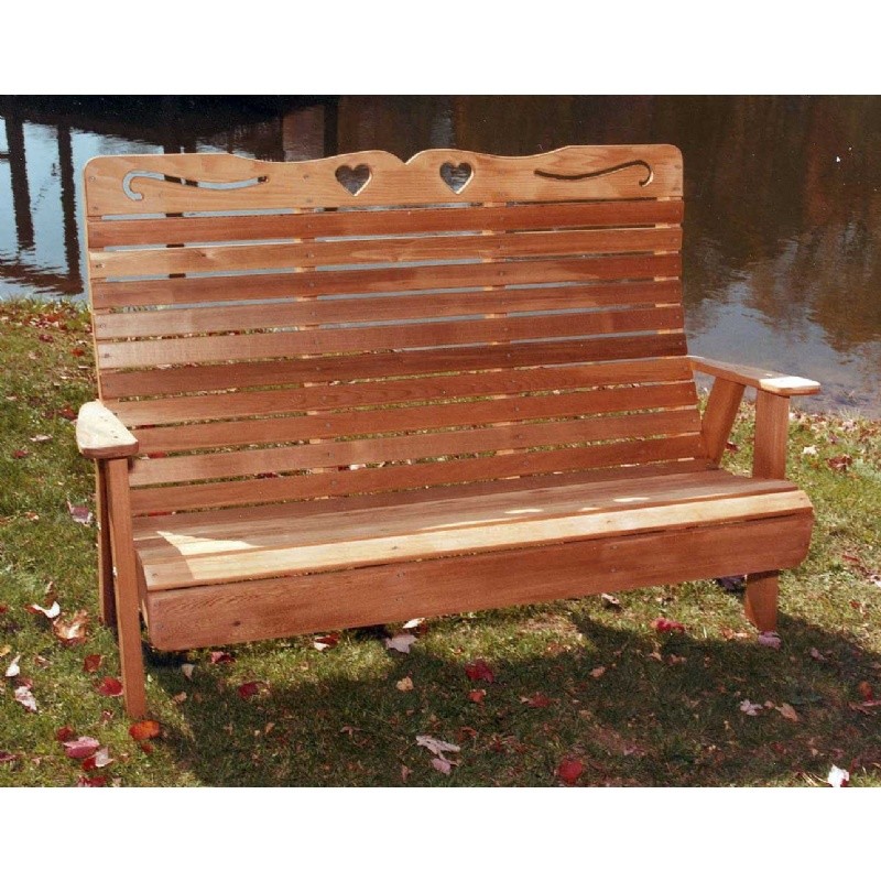 Outdoor Furniture: Benches: Cedar Royal Country Hearts Garden Bench Natural 4'