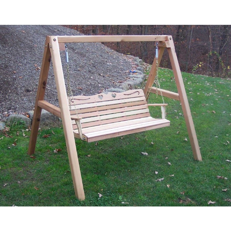 Outdoor Furniture: Gliders Rockers: Cedar Country Hearts Porch Swing w/Stand Natural 4'