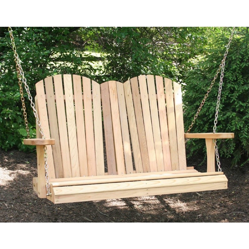 Outdoor Furniture: Wood: Cedar Adirondack Chair Style Porch Swing Natural
