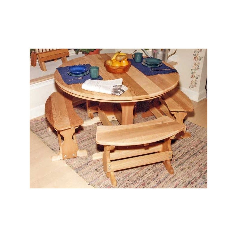 Cedar Round Trestle Dining Set Natural 35" : Outdoor Patio Dining Sets