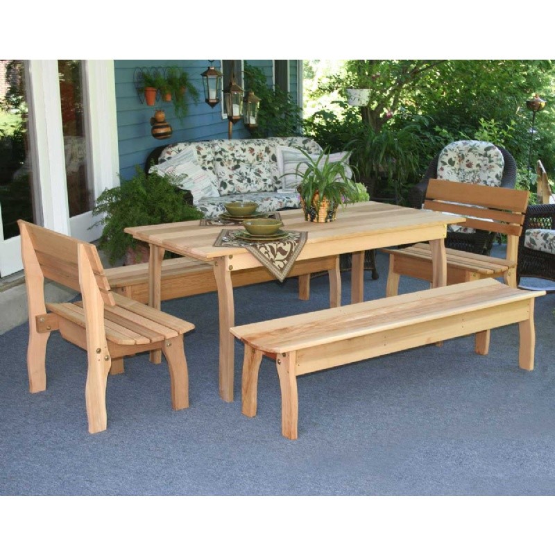 Outdoor Furniture: Wood: Cedar Gathering Dining Set Natural 46"L &times; 32"W