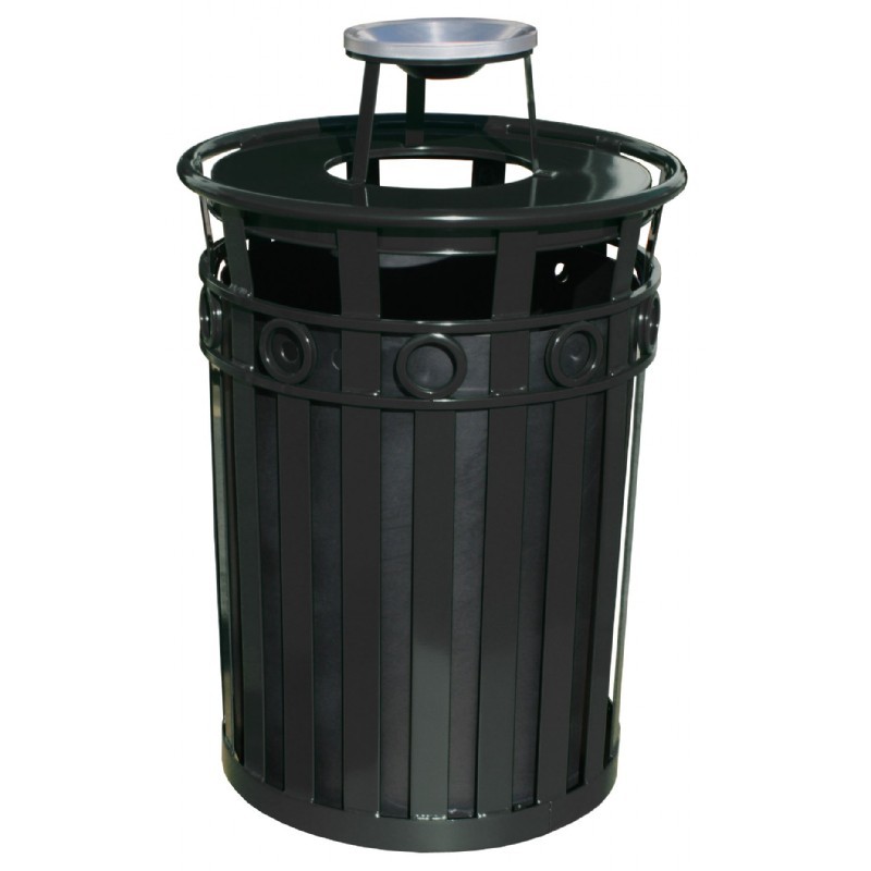 Witt Outdoor Trash Receptacle 36 Gal. Black Steel with Ash Top Decorative