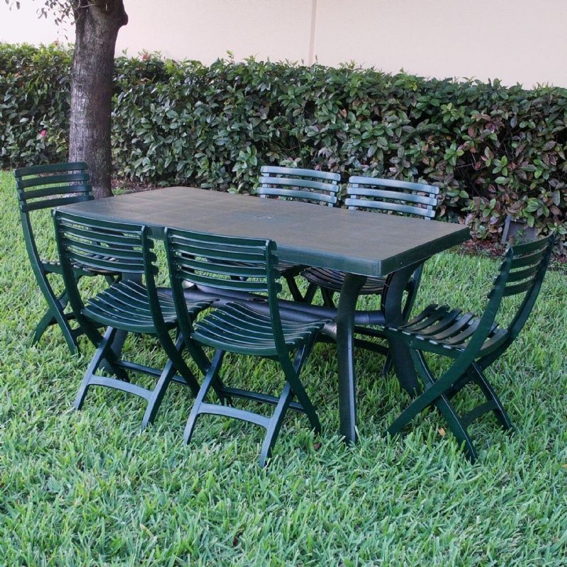 Sunrise Resin Outdoor Dining Set Rectangle 7 Piece Green