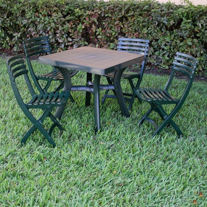 Viva Resin Outdoor Dining Set Square 5 Piece Green alternative photo