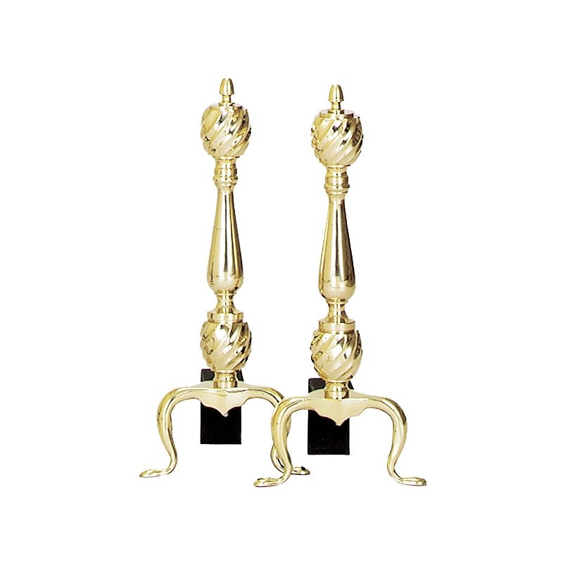Solid Brass Twist Andirons : Fire Pits & Fireplaces