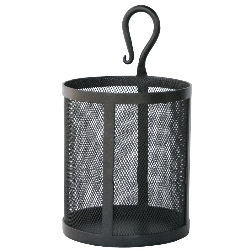 Black Wrought Iron Fatwood Holder With Hook Handle : Fire Pits & Fireplaces