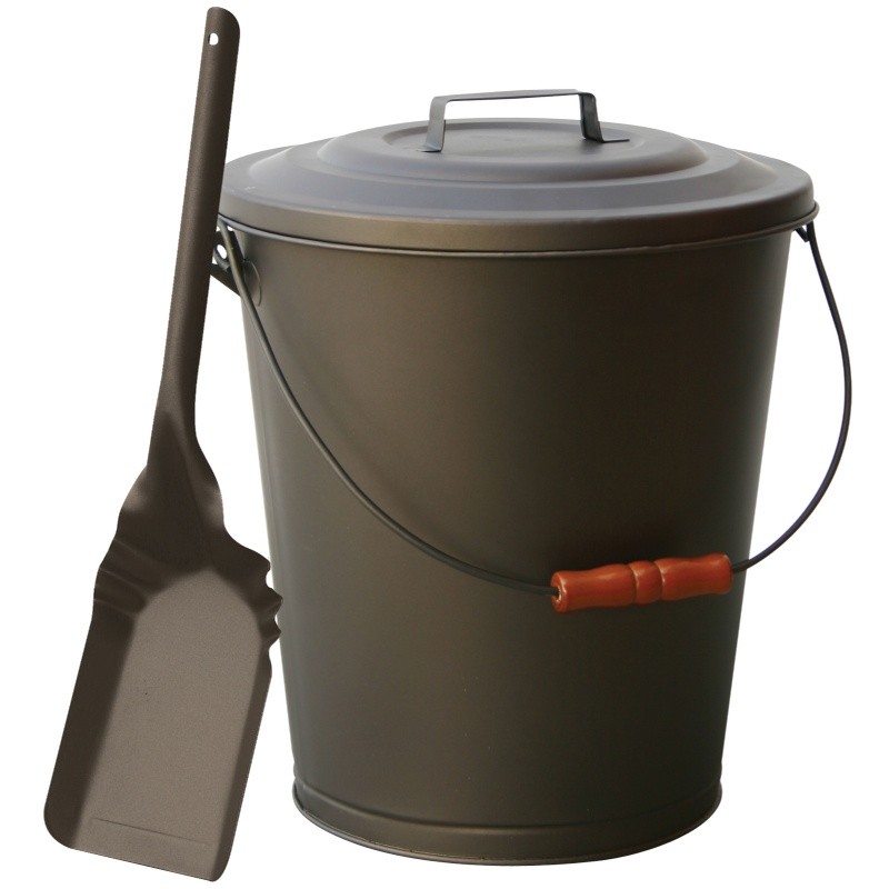Bronze Finish Ash Bin With Lid And Shovel : Fire Pits & Fireplaces