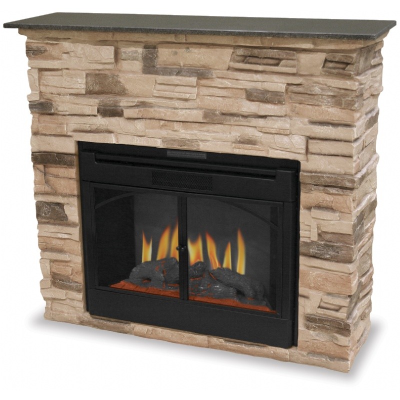 Indoor Electric Fireplace With Stacked Stone Surround : Fire Pits & Fireplaces