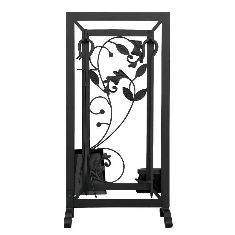 5 Piece Black Fireset With Flowing Leaf Design : Fire Pits & Fireplaces