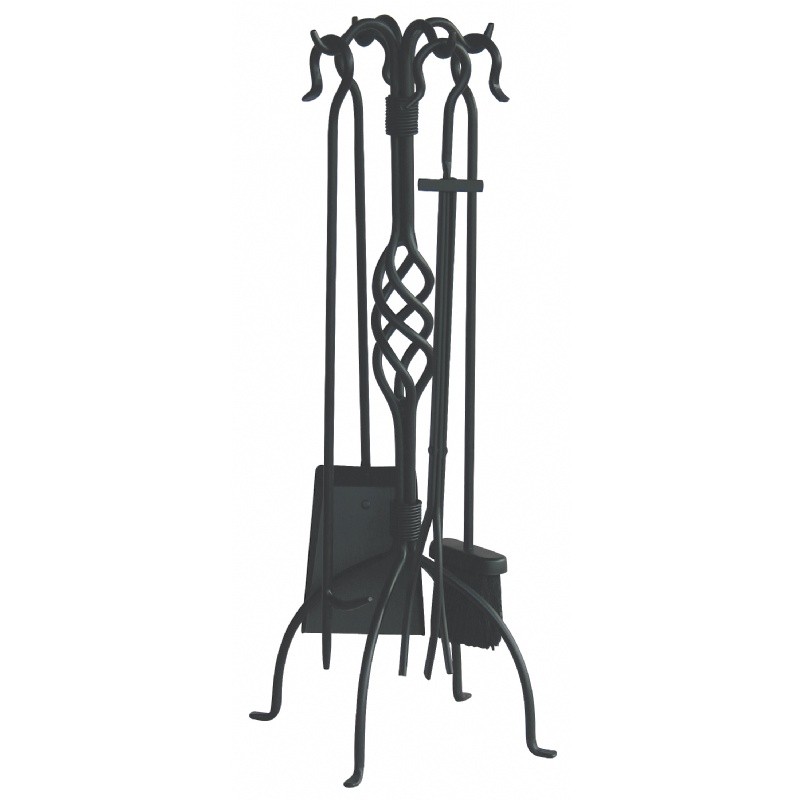 5 Piece Black Wrought Iron Fireset With Center Weave : Fire Pits & Fireplaces