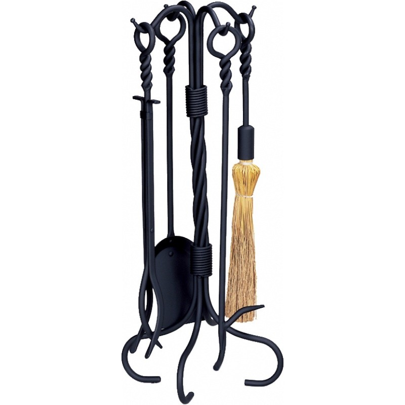 5 Piece Black Wrought Iron Ring / Swirl Fireset : Fire Pits & Fireplaces