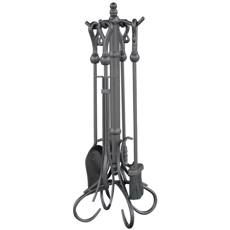 5 Piece Olde World Iron Fireset With Heavy Crook Handles : Fire Pits & Fireplaces