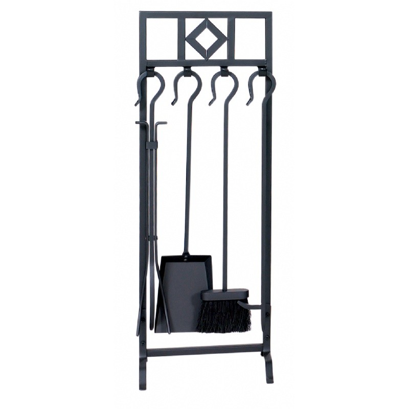 5 Piece Black Wrought Iron In Line Fireset With Diamond Design : Fire Pits & Fireplaces