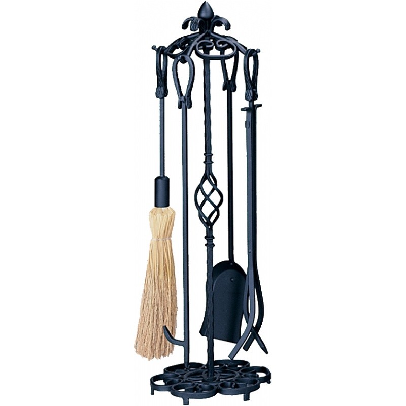 5 Piece Heavy Weight Black W. I. Fireset : Fire Pits & Fireplaces