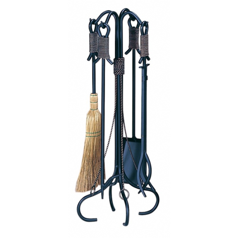 5 Piece Black Wrought Iron Fireset With Copper Rope : Fire Pits & Fireplaces