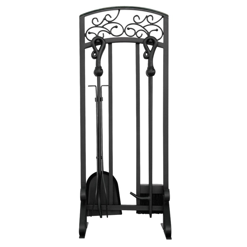 5 Piece Black Fireset With Hammered Copper Rope Trim : Fire Pits & Fireplaces