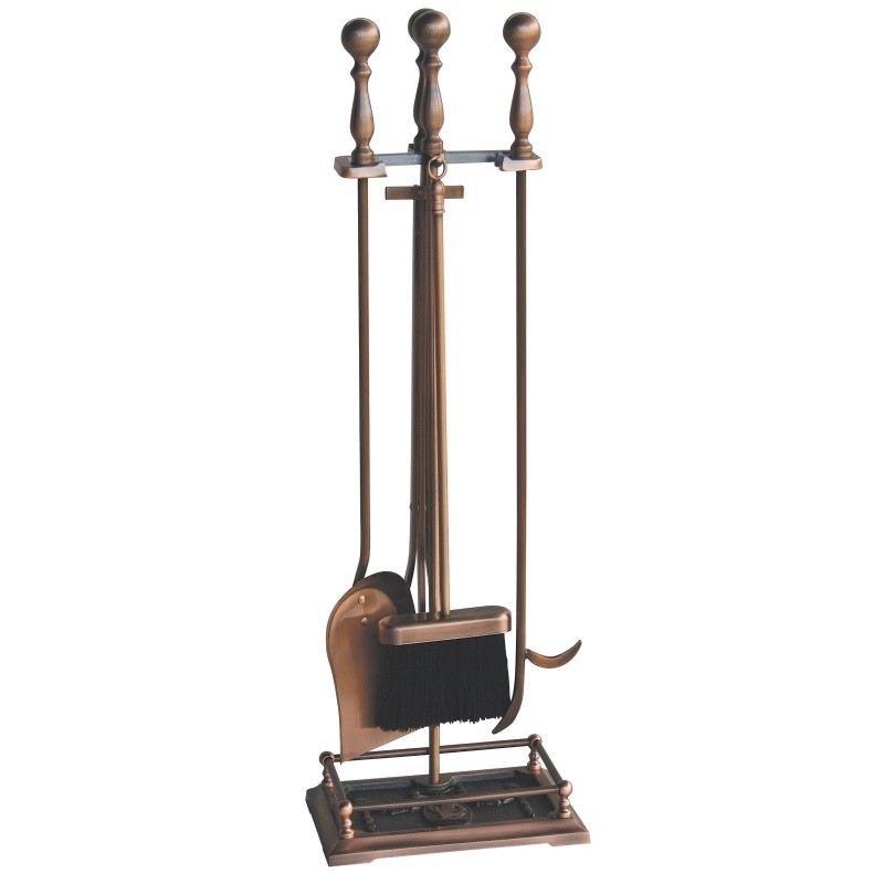5 Piece Satin Copper Fireset With Dancing Lady Base : Fire Pits & Fireplaces