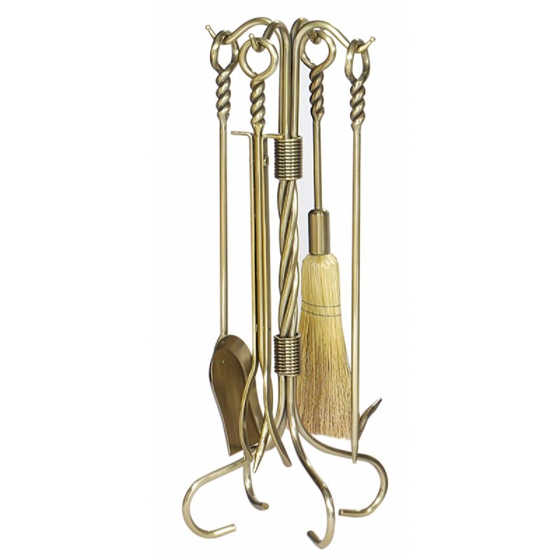 5 Piece Polished Iron Finished Toolset With Twist Handles : Fire Pits & Fireplaces