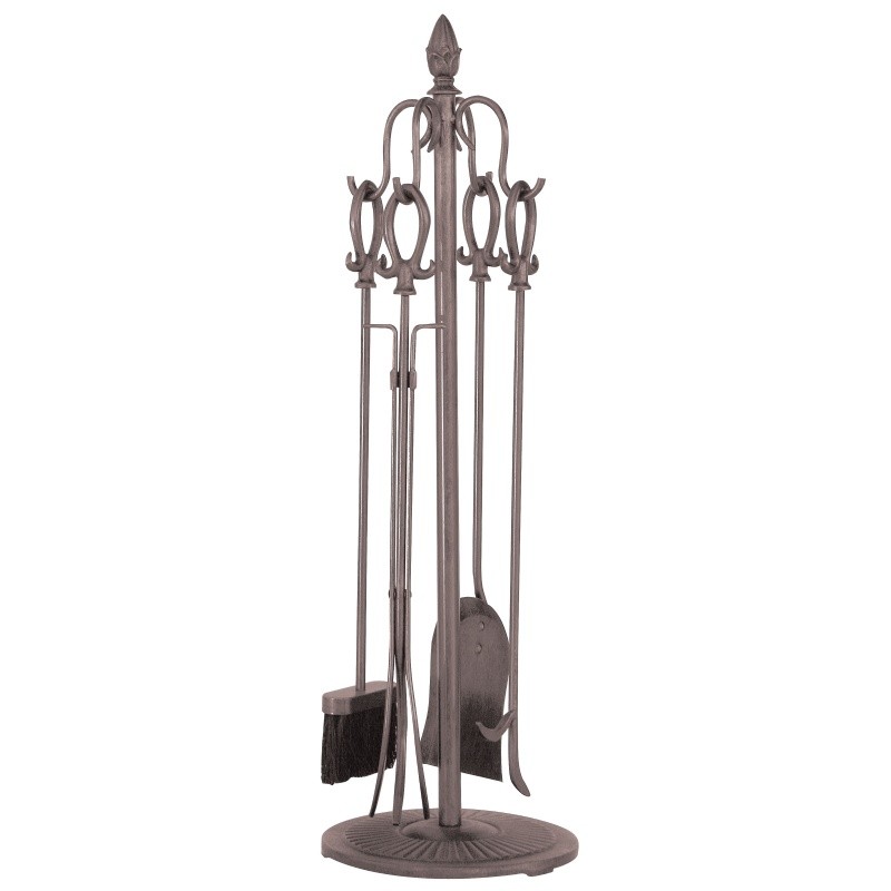 5 Piece Vintage Copper Fireset With Bow Loop Handles : Fire Pits & Fireplaces