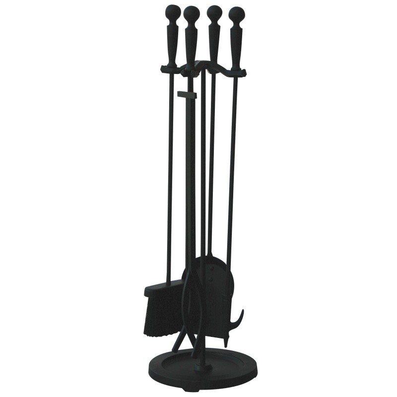 5 Piece Brushed Black Finish Fireset With Double Rods : Fire Pits & Fireplaces