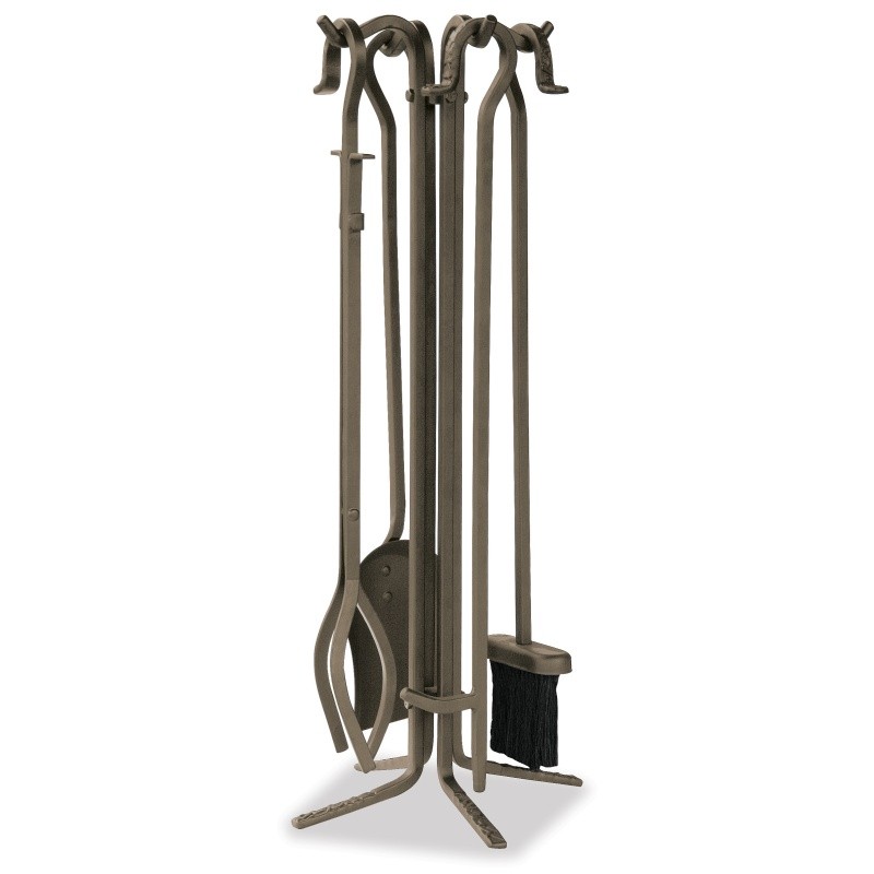 5 Piece Bronze Fireset With Crook Handles : Fire Pits & Fireplaces