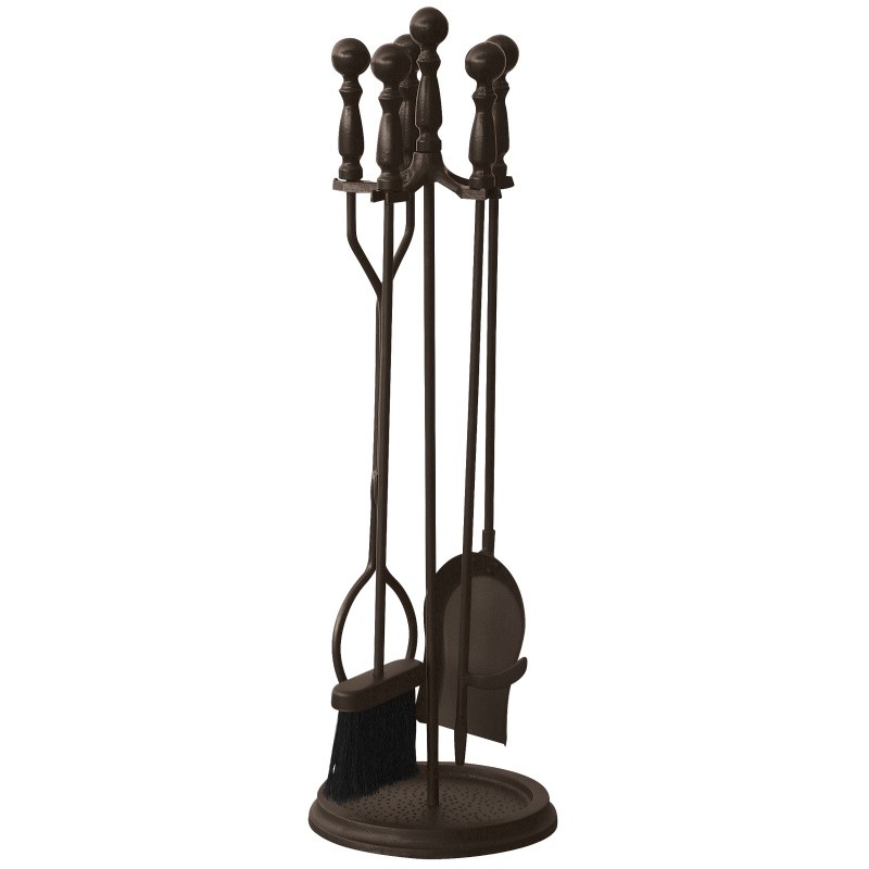 5 Piece Bronze Fireset With Ball Handles : Fire Pits & Fireplaces