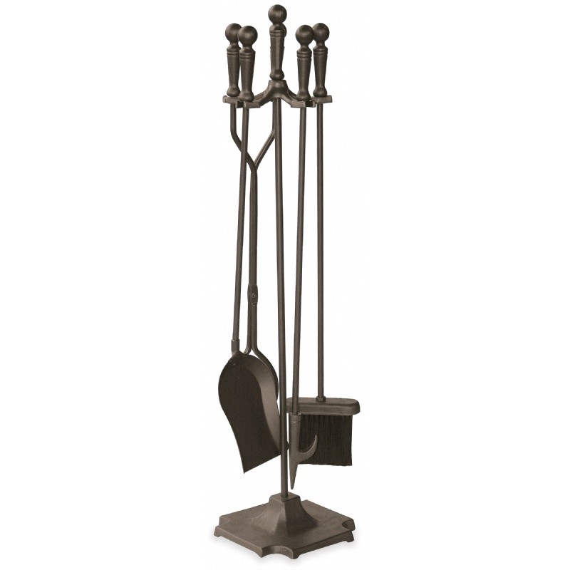 5 Piece Bronze Fireset With Ball Handles, Pedestal Base : Fire Pits & Fireplaces