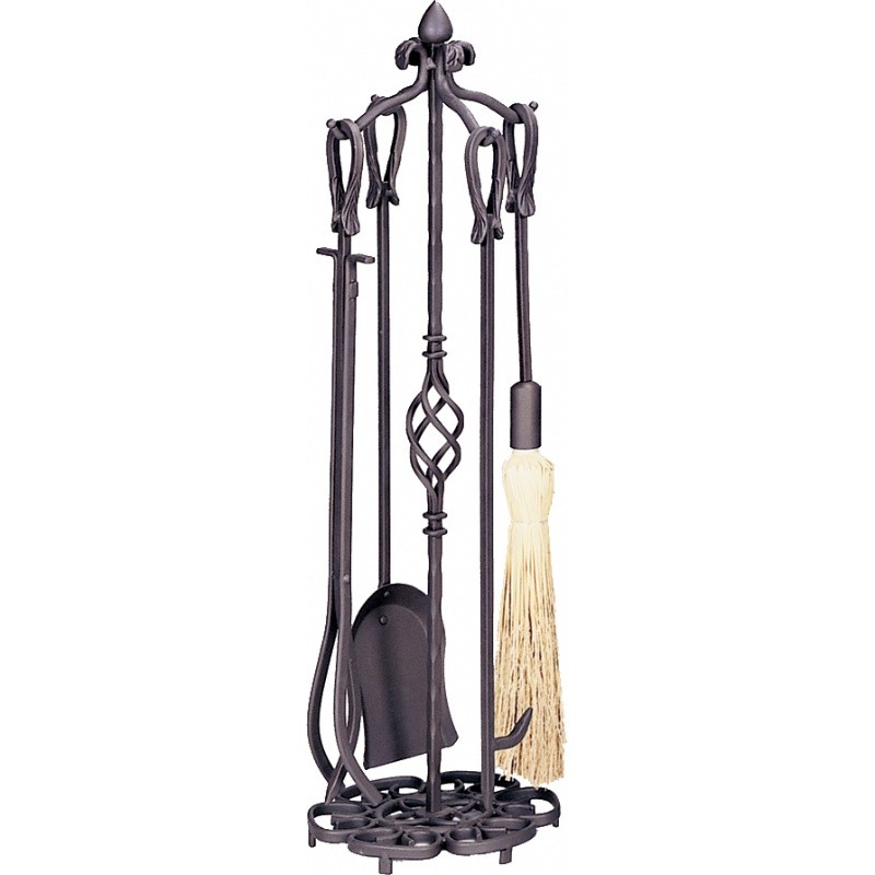 5 Piece Antique Rust Heavy Weight Fireset With Horseshoe Handles : Fire Pits & Fireplaces