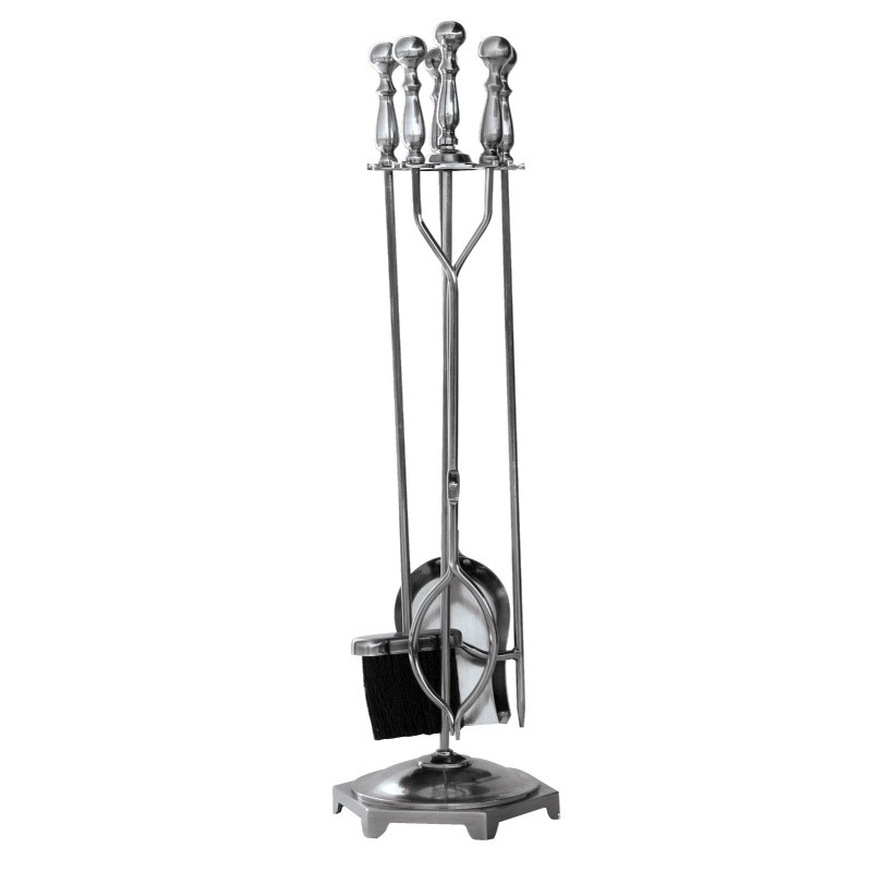 5 Piece Pewter Wrought Iron Fireset : Fire Pits & Fireplaces