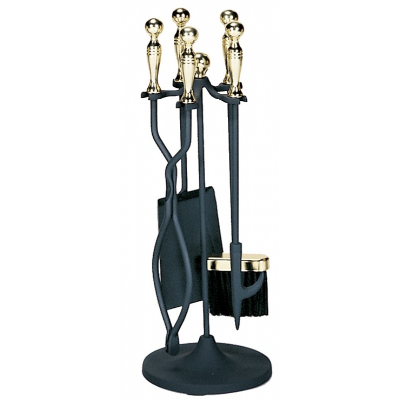 5 Piece Polished Brass / Black Stoveset : Fire Pits & Fireplaces