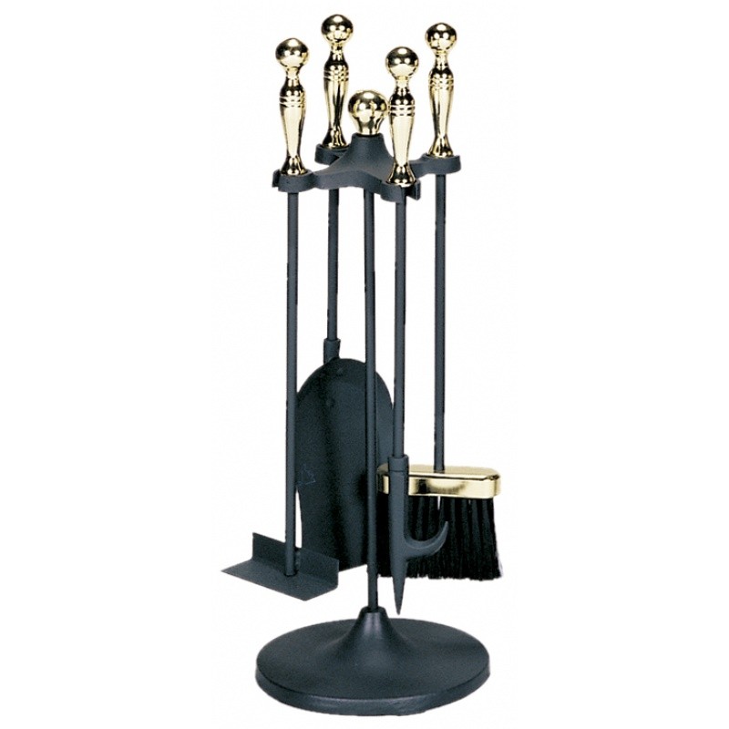 5 Piece Polished Brass / Black Stoveset : Fire Pits & Fireplaces