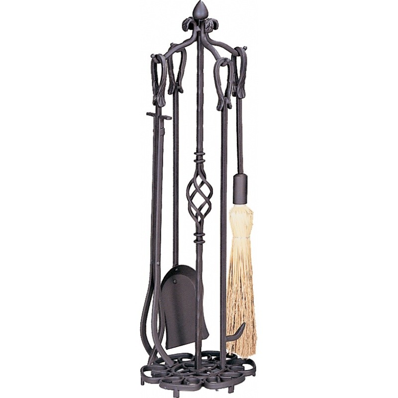 5 Piece Bronze Heavy Weight Fireset With Horseshoe Handles : Fire Pits & Fireplaces