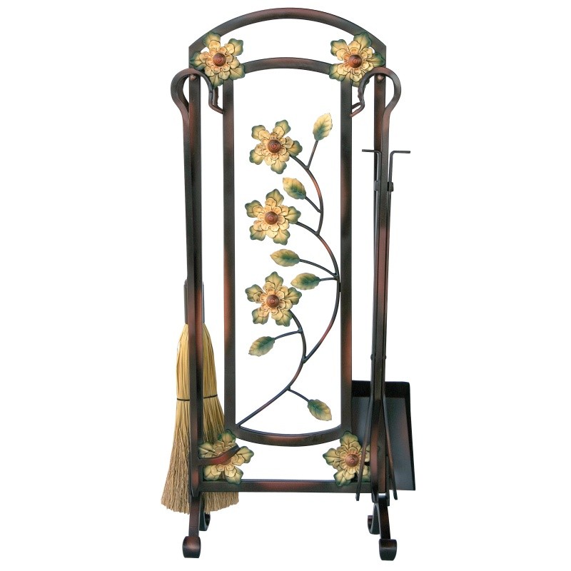 Burnished Bronze Decorative Flower Fireset : Fire Pits & Fireplaces