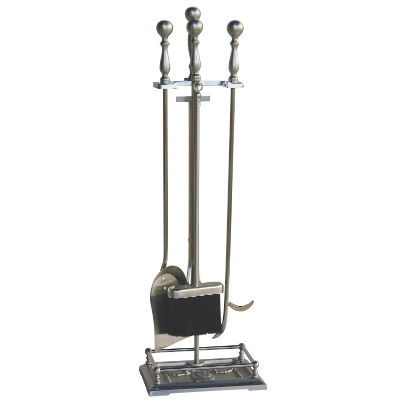 5 Piece Satin Pewter Fireset With Dancing Lady Base : Fire Pits & Fireplaces