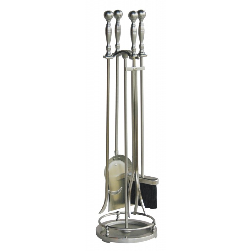 5 Piece Satin Pewter Fireset With Ball Handles : Fire Pits & Fireplaces