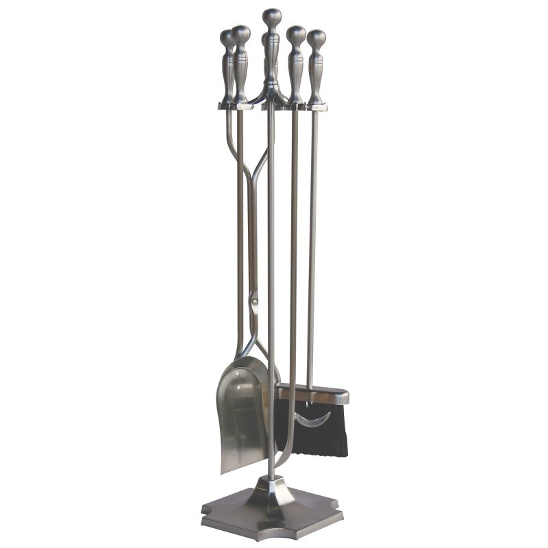 5 Piece Satin Pewter Fireset With Pedestal Base : Fire Pits & Fireplaces
