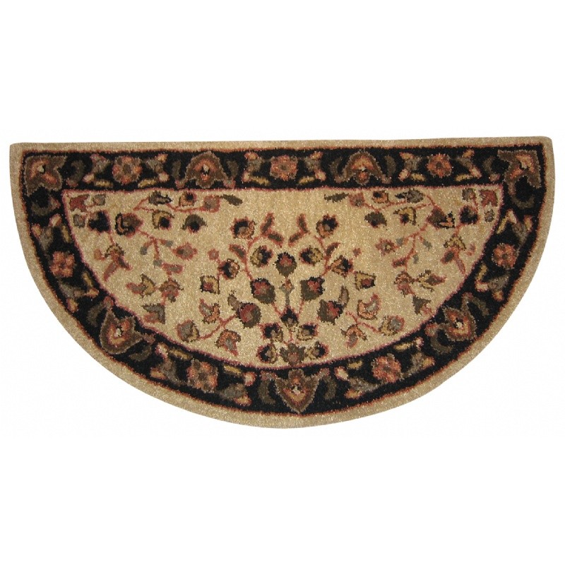 Beige With Black Hand-Tufted 100% Wool Hearth Rug : Fire Pits & Fireplaces